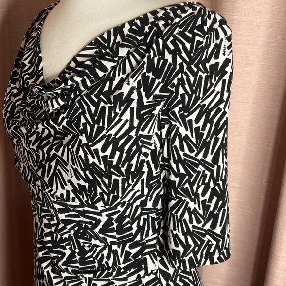 Lauren Ralph Lauren Size 8 Black White Abstract Print Body Con Dress Career Boho - Picture 5 of 16